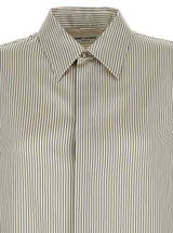 Saint Laurent Grey Boyfriend Striped Shirt In Silk Woman - Women