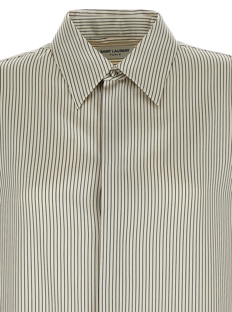 Saint Laurent Grey Boyfriend Striped Shirt In Silk Woman - Women