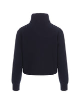 Moncler Navy Blue Padded Cardigan In Wool - Women