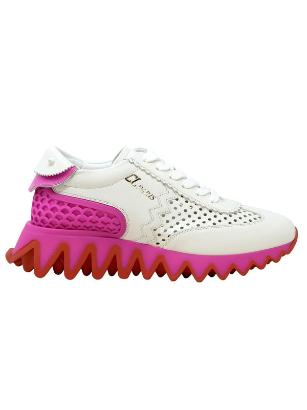 Christian Louboutin White And Pink Leather Loubishark Sneakers - Women - Piano Luigi