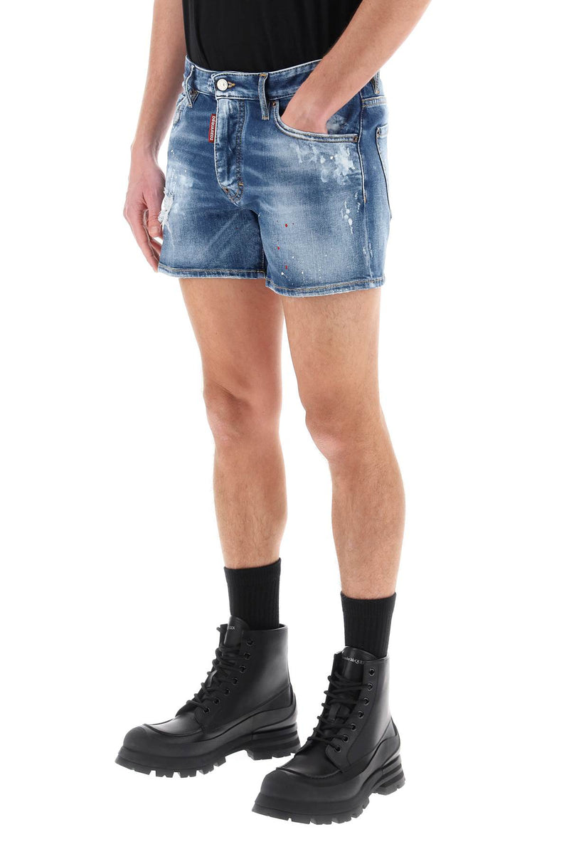 Dsquared2 Sexy 70s Shorts In Worn Out Booty Denim - Men