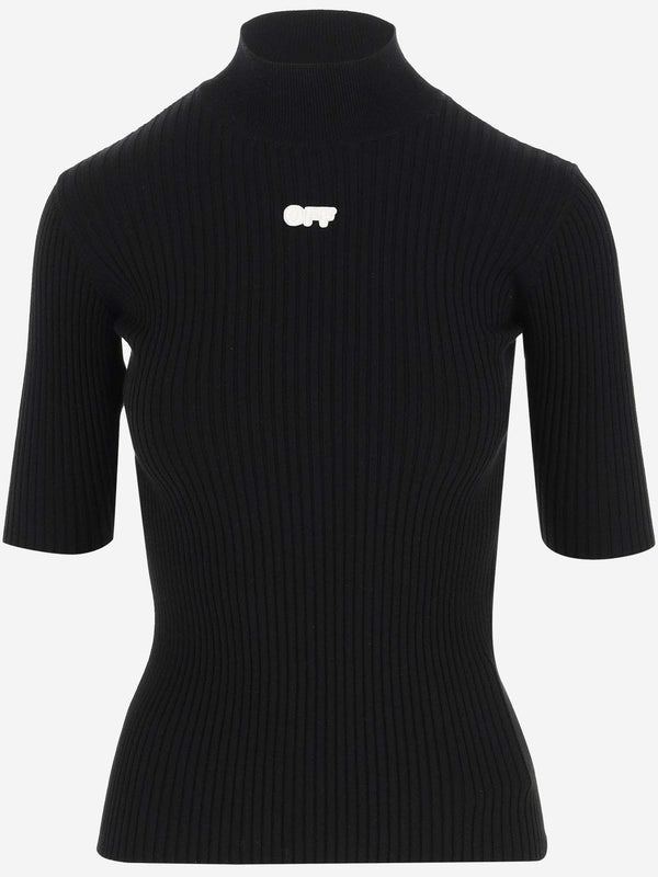 Off-White Stretch Wool Pullover With Logo - Women