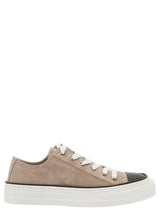 Brunello Cucinelli Beige Low Top Sneakers With Monile Embellishment In Suede Woman - Women