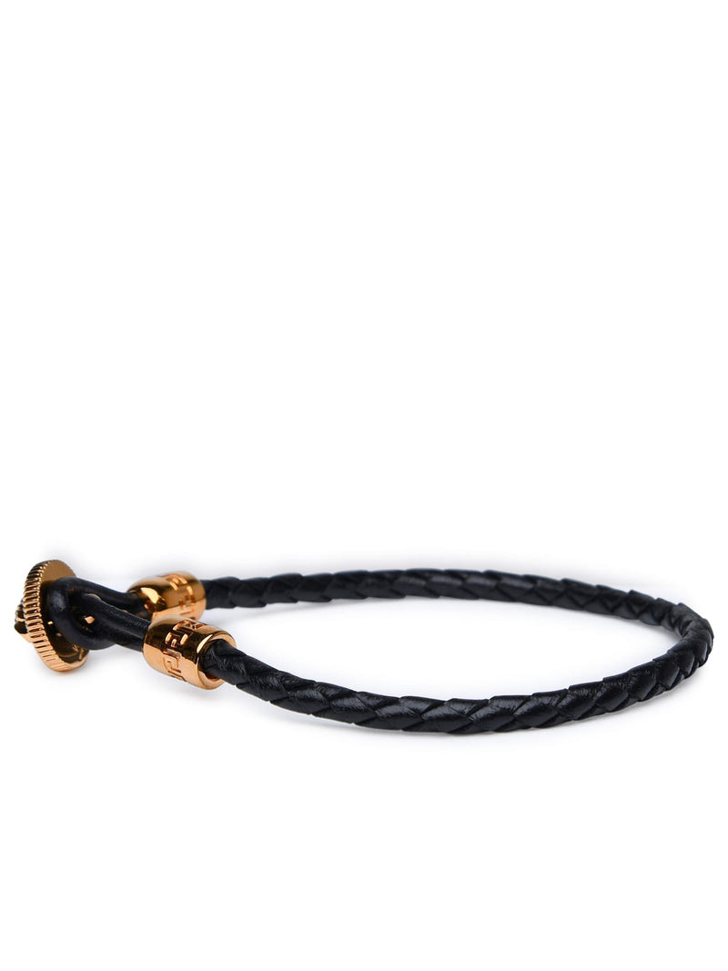 Versace medusa Biggie Black Leather And Metal Bracelet - Men