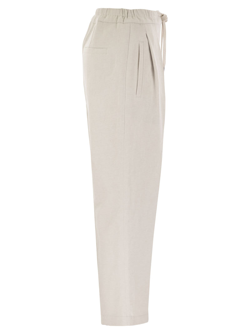 Brunello Cucinelli Slouchy Trousers In Cotton Gabardine And Linen - Women