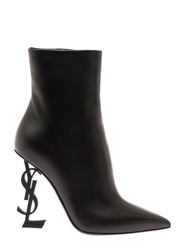 Saint Laurent opyum Black Boots With Cassandre Heel In Leather Woman - Women