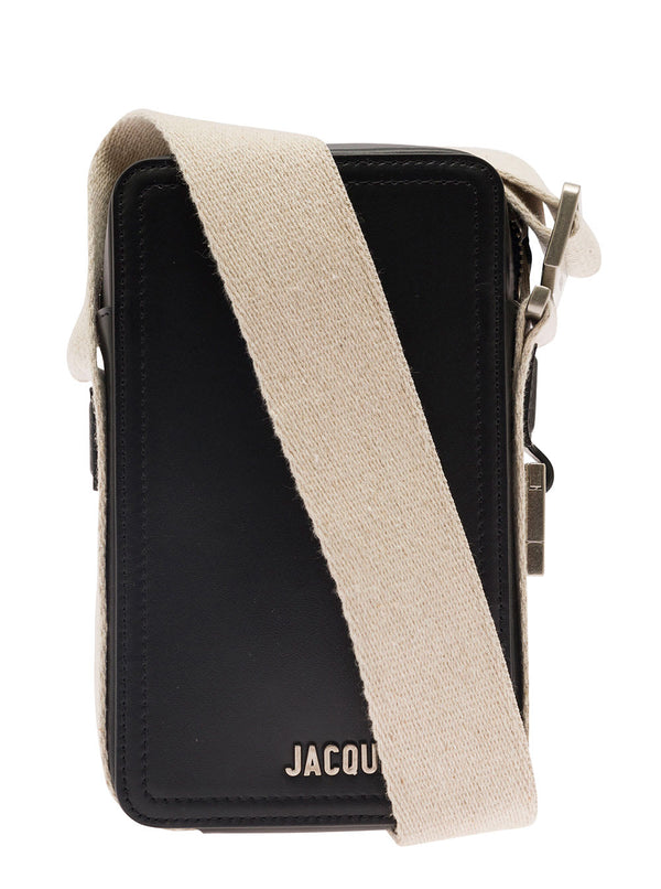 Jacquemus la Cuerda Vertical Black Shoulder Bag With Front Logo In Smooth Leather Man - Men