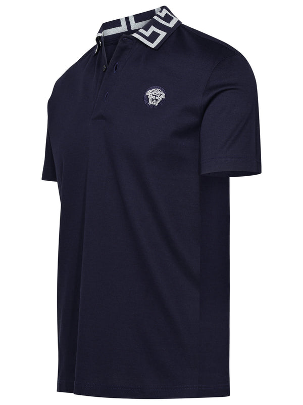 Versace Polo Shirt In Blue Cotton - Men