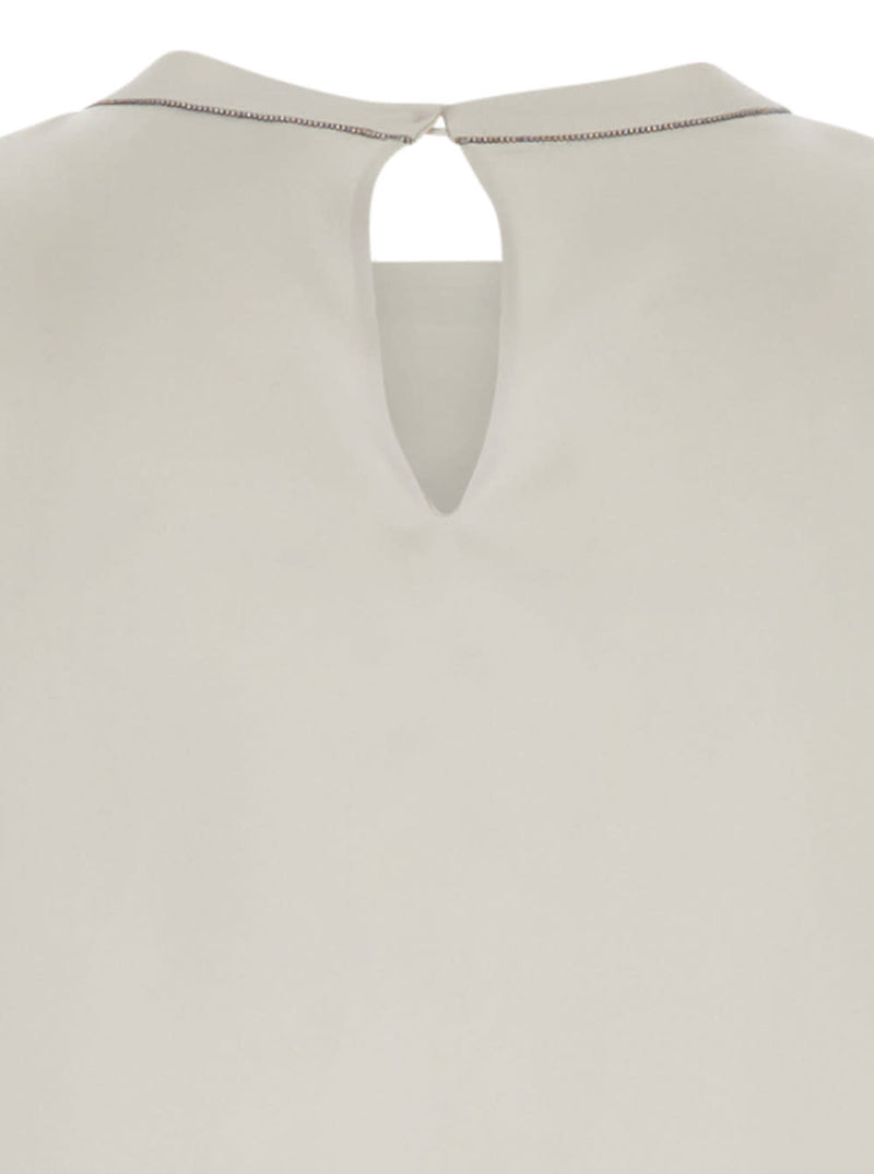 Brunello Cucinelli White Cap-sleeve Satin Blouse In Silk Woman - Women