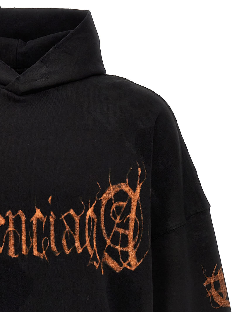 Balenciaga Black Hooded Sweatshirt And heavy Metal Motif Logo In Cotton Man - Men