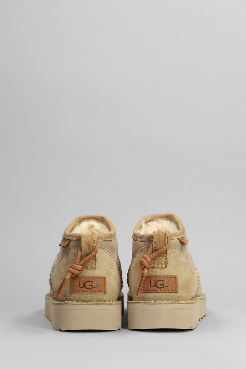 UGG Ultra Mini Crafted Low Heels Ankle Boots In Beige Suede - Women