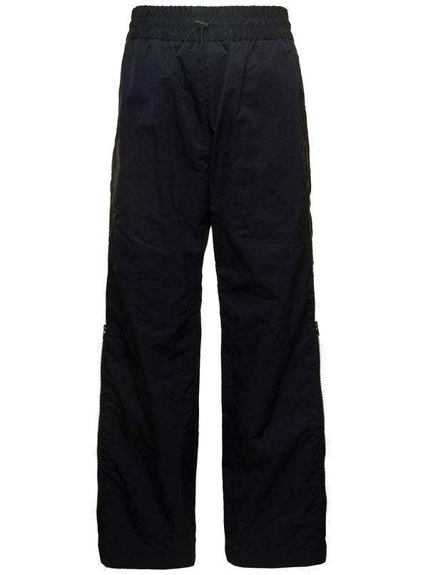 Bottega Veneta Black Oversize Pants With Elastic Drawstring And Blu Details In Nylon Man - Men