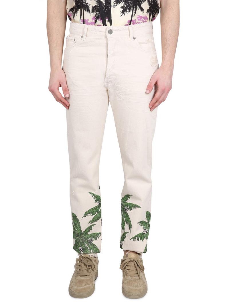 Palm Angels Palm Printed Distressed Jeans - Men