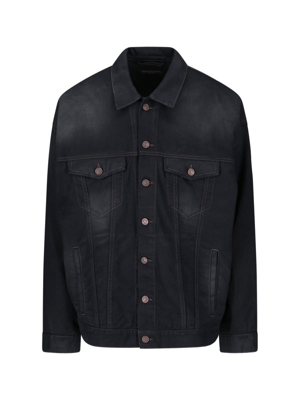 Balenciaga Oversized Black Jacket With Obscured Logo In Cotton Denim Man - Men