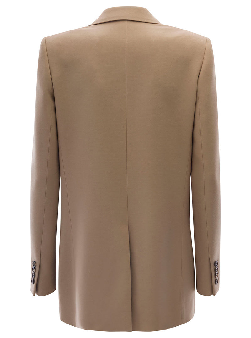 Saint Laurent Beige Gabardine Double-breasted Blazer In Wool Woman - Women