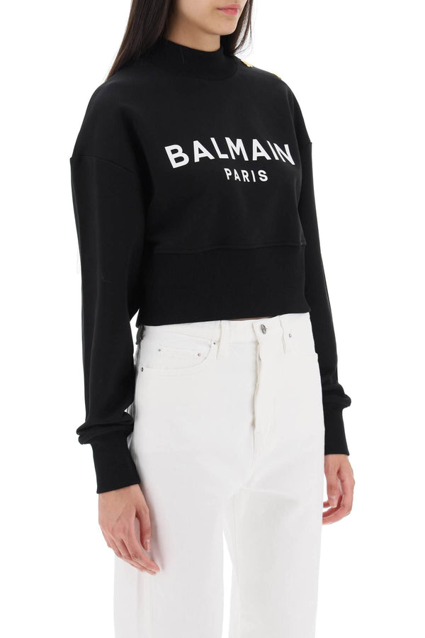 Balmain Cropped Sweatshirt With Logo Print And Buttons - Women