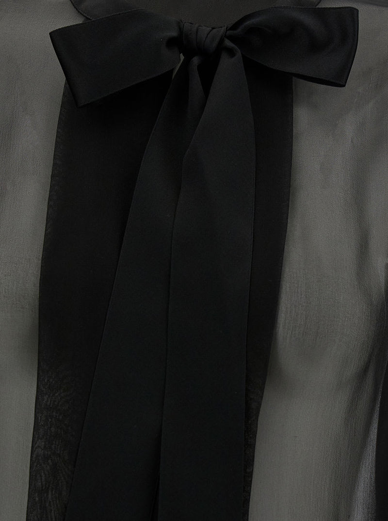 Saint Laurent Black Shirt With Bow Detail In Semi-sheer Silk Woman - Women