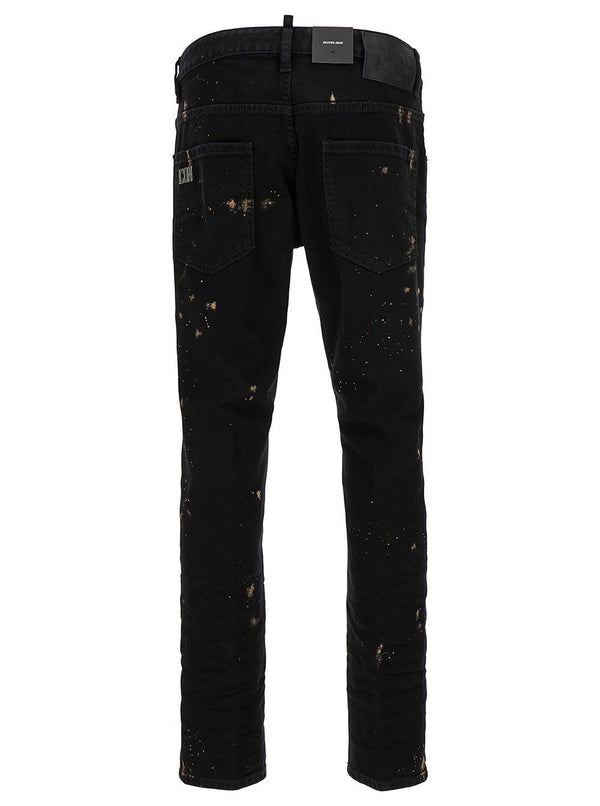 Dsquared2 skater Black Five-pocket Jeans With Paint Stains In Stretch Cotton Denim Man - Men - Piano Luigi