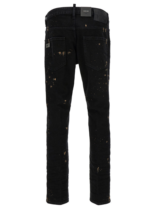 Dsquared2 skater Black Five-pocket Jeans With Paint Stains In Stretch Cotton Denim Man - Men