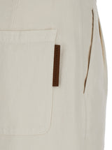 Brunello Cucinelli White High-waisted Straight Leg Trousers In Cotton Blend Woman - Women