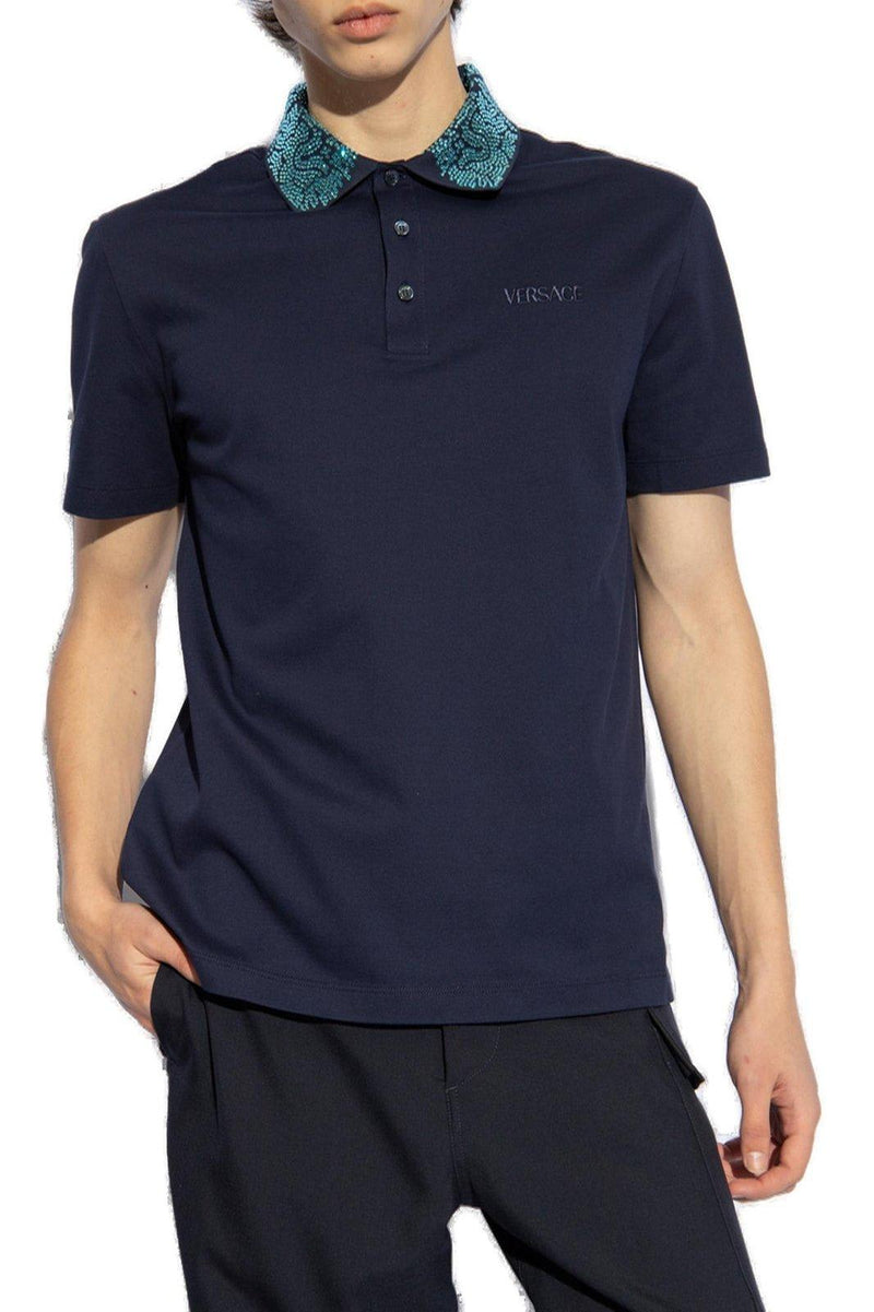 Versace Glass Embellished Short-sleeved Polo Shirt - Men