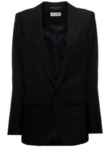 Saint Laurent Womans Black Gabardine Single-breasted Blazer - Women