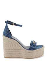 Versace Denim Barocco Wedge Sandals - Women