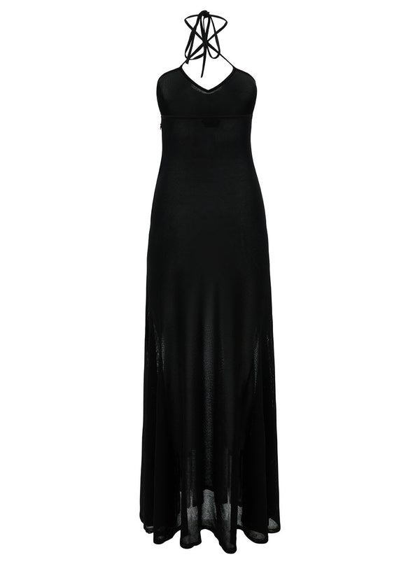 Tom Ford Maxi Black Dress With Halterneck In Fine Knit Woman - Women