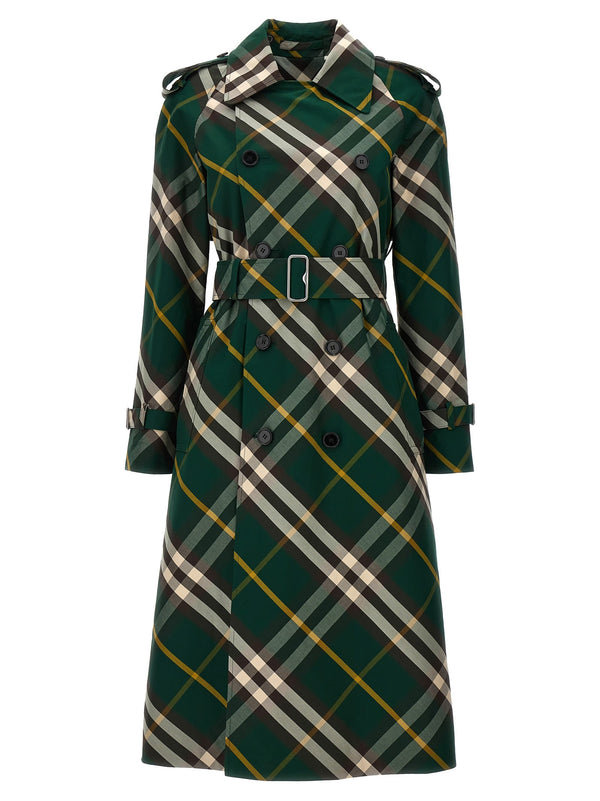 Burberry Check Long Gabardine Trench Coat - Women