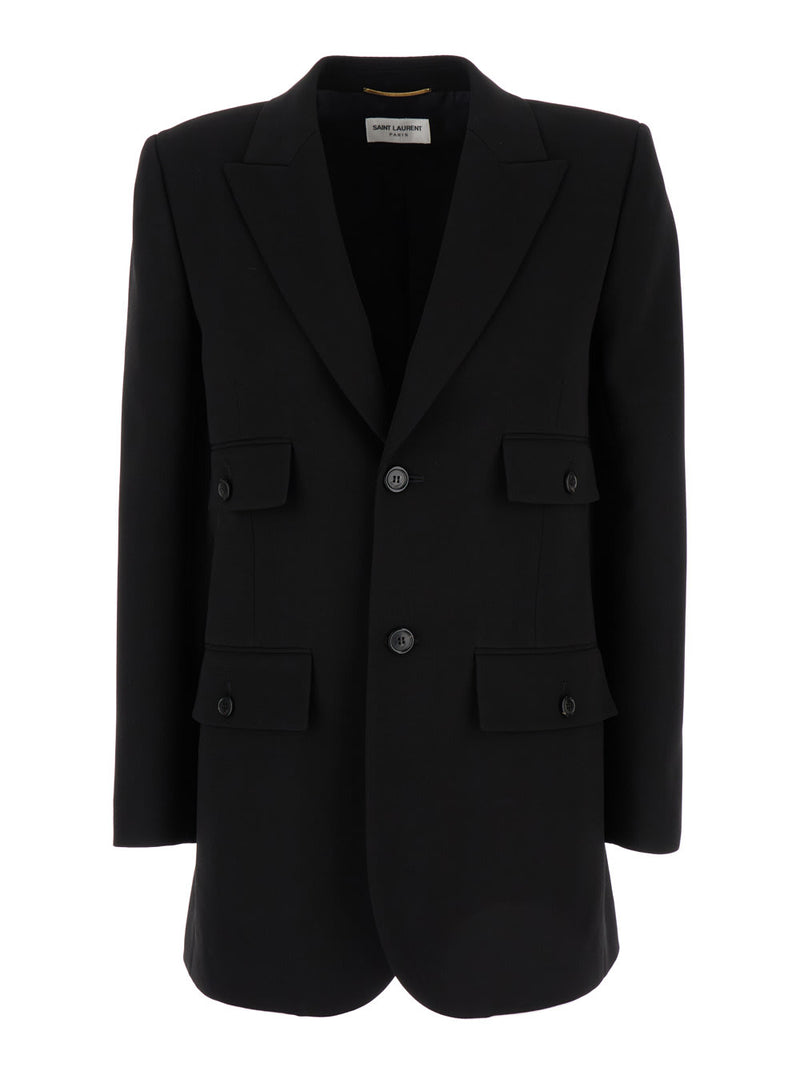 Saint Laurent Black Crèpe Single-breasted Blazer In Viscose Woman - Women