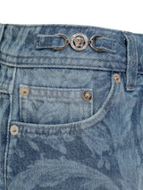 Versace Shorts In Denim With Baroque Silhouette Pattern - Women