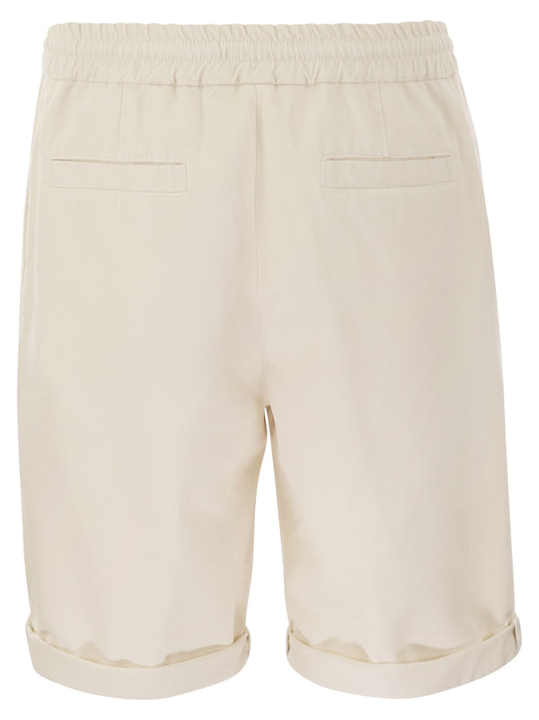 Brunello Cucinelli Bermuda Shorts In Garment-dyed Cotton Gabardine With Drawstring And Double Darts - Men