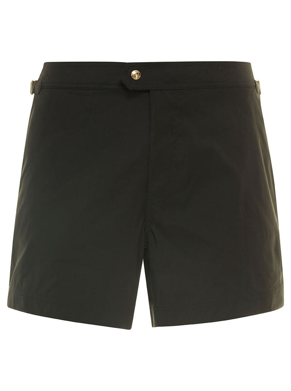 Tom Ford Black Swim Shorts With Side Buckle In Polyester Man - Men