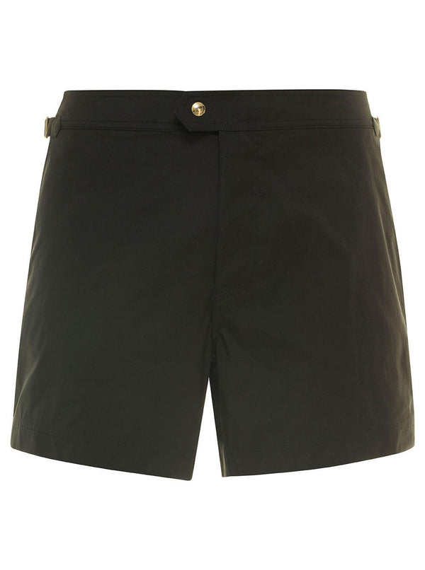 Tom Ford Black Swim Shorts With Side Buckle In Polyester Man - Men - Piano Luigi