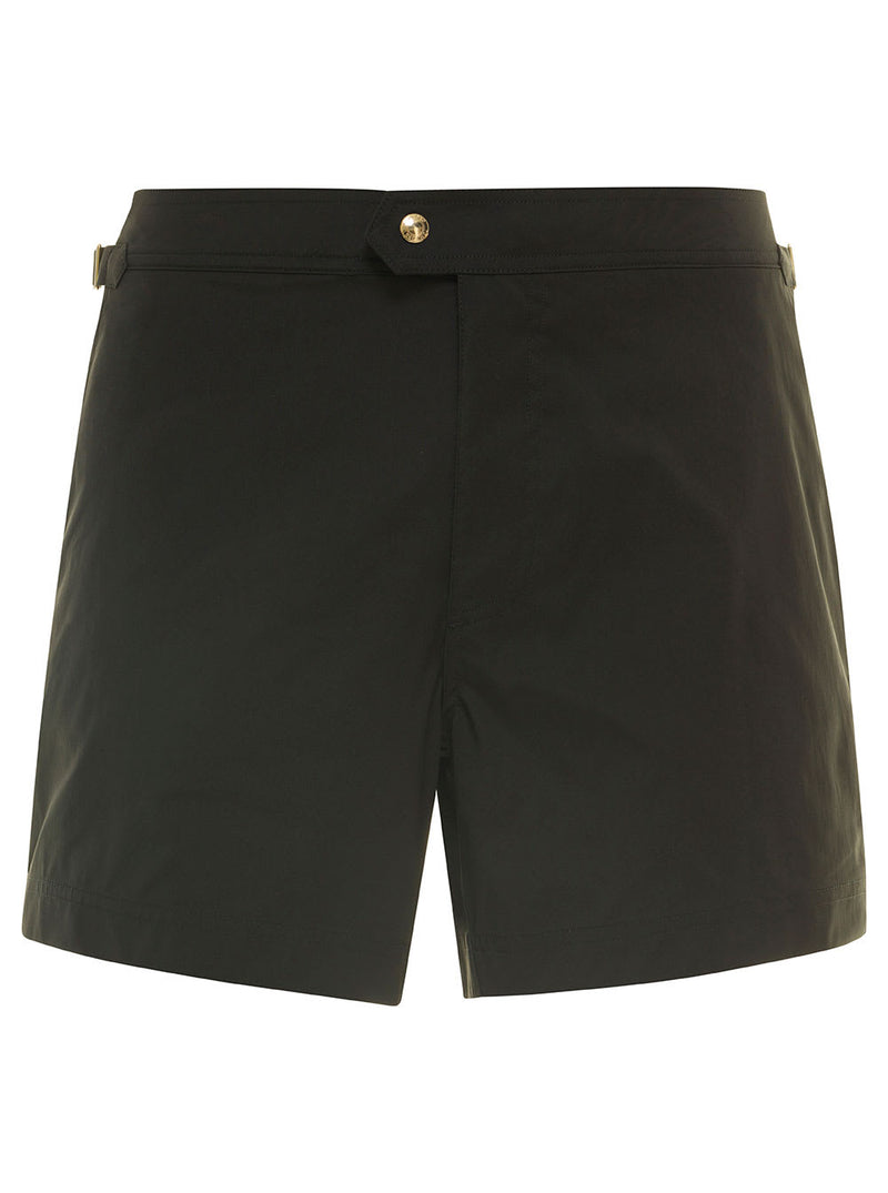 Tom Ford Black Swim Shorts With Side Buckle In Polyester Man - Men