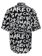 Dsquared2 Black Short Sleeve Shirt With Graffiti Logo Print In Cotton Man - Men - Piano Luigi