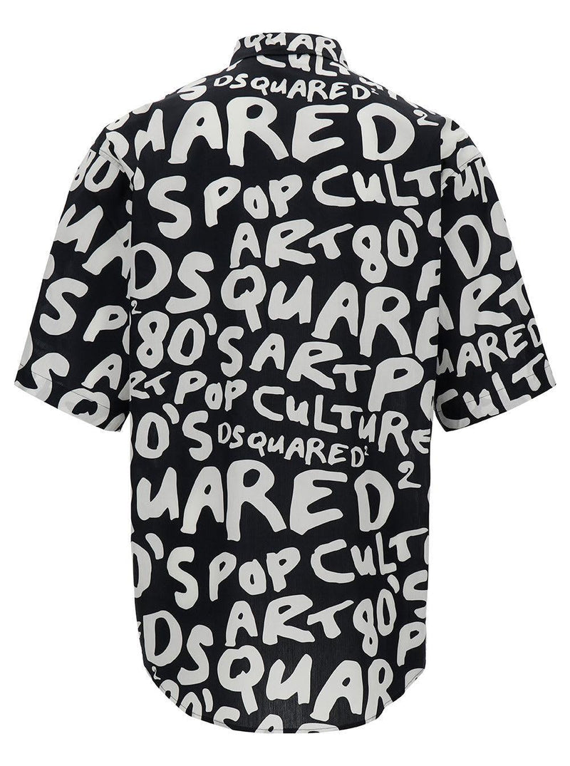 Dsquared2 Black Short Sleeve Shirt With Graffiti Logo Print In Cotton Man - Men - Piano Luigi