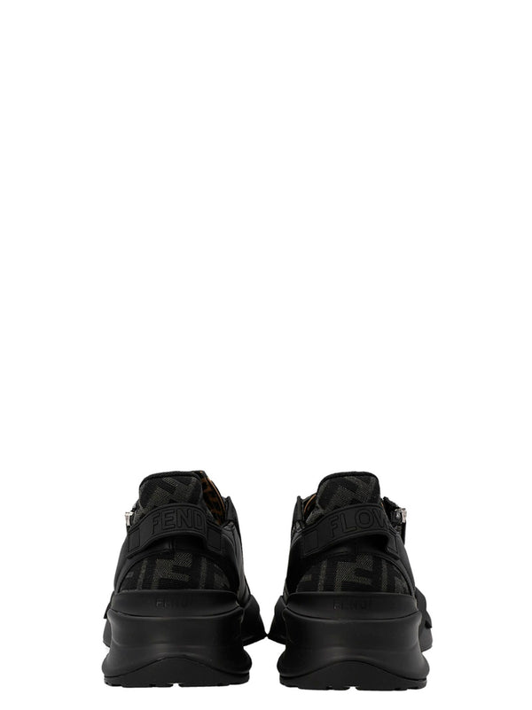 Fendi Flow Leather And Ff Fabric Sneakers - Men