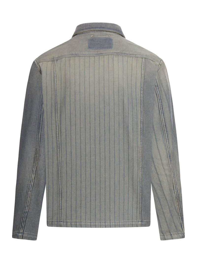 Golden Goose Journey M`s Full Zip Jacket Dyed Denim Patched Stripes - Men