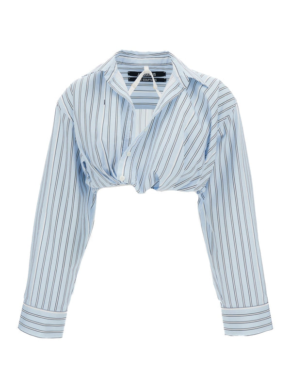 Jacquemus la Chemise Bahia Lighrt Blue Cropped Striped Shirt In Cotton Woman - Women