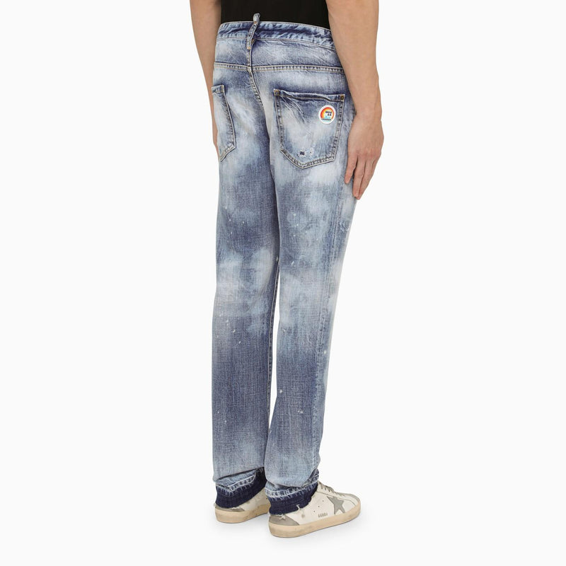 Dsquared2 Navy Blue Washed Jeans With Denim Wear - Men