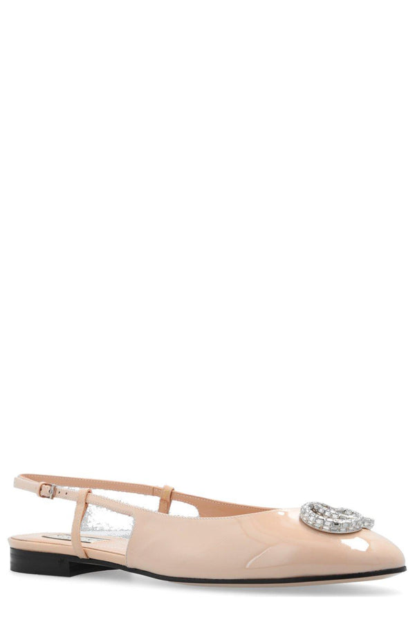 Gucci Logo Embellished Slingback Flats - Women