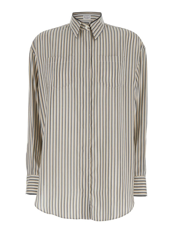 Brunello Cucinelli Beige Striped Shirt In Silk Woman - Women