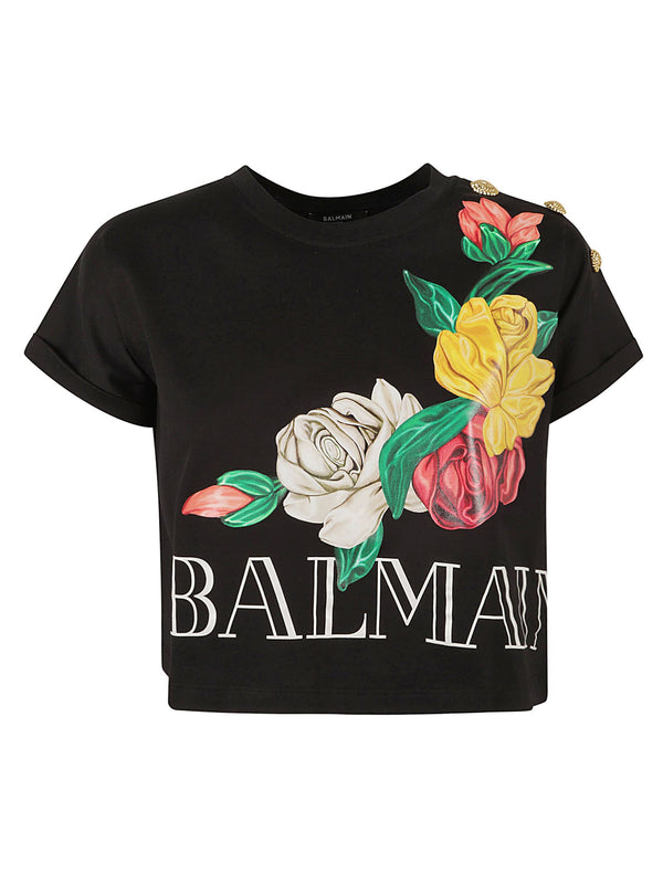 Balmain Rose Logo Cropped T-shirt - Women