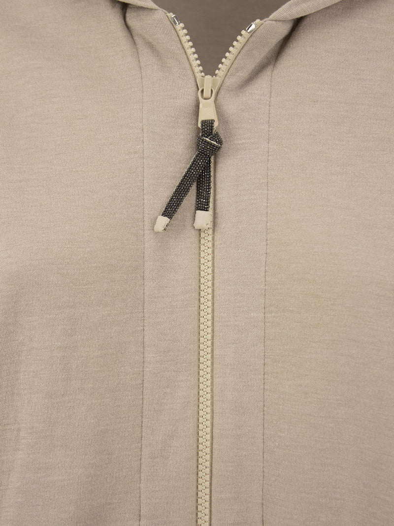 Brunello Cucinelli Cotton And Silk Sweatshirt With Hood And Monili On The Zip - Women