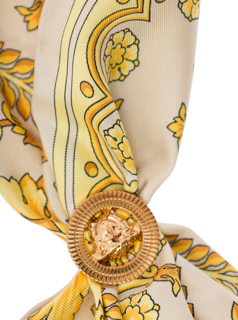 Versace Yellow And White Scarf With Barocco Print And Medusa Detail In Silk Man - Men