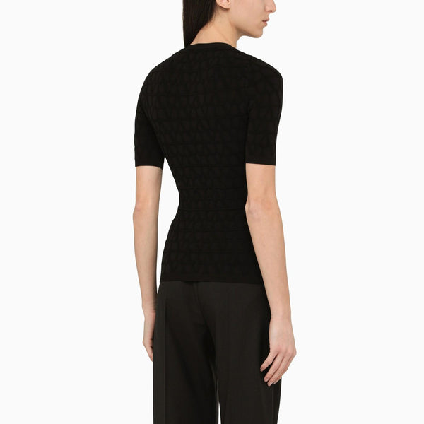 Valentino Black Crew-neck Sweater With Toile Iconographe Motif - Women