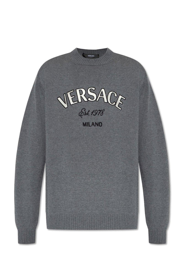 Versace Logo-embroidered Crewneck Jumper - Men