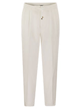 Brunello Cucinelli Leisure Fit Cotton Gabardine Trousers With Drawstring And Double Darts - Men