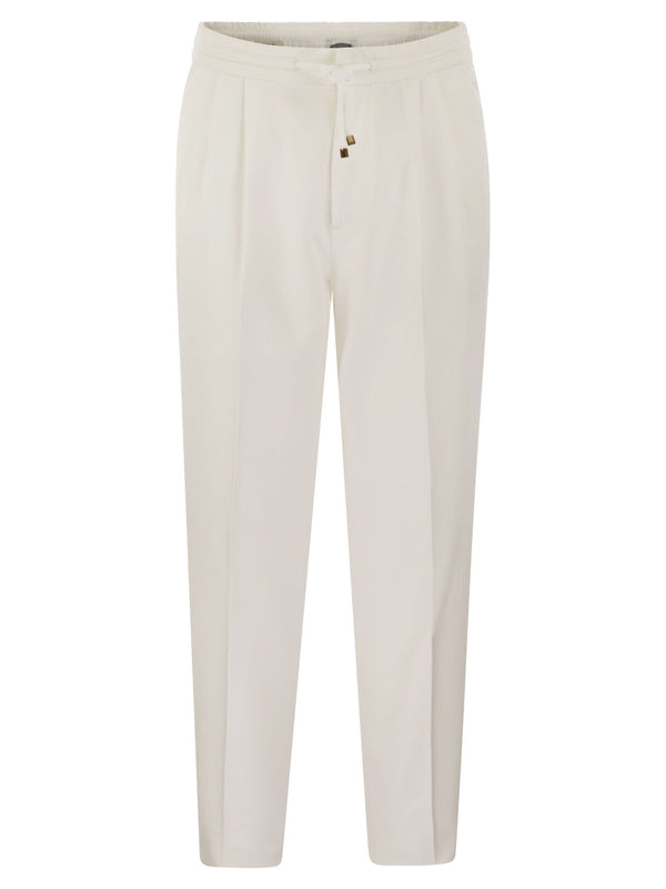 Brunello Cucinelli Leisure Fit Cotton Gabardine Trousers With Drawstring And Double Darts - Men